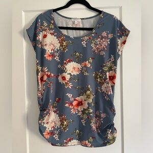 Persaya Women’s Short Sleeve Floral Top Size Small With Ruched Sides